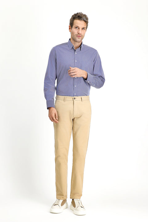 Mid-Beige Regular Fit Standard Cut Stretch Canvas / Chino Trousers