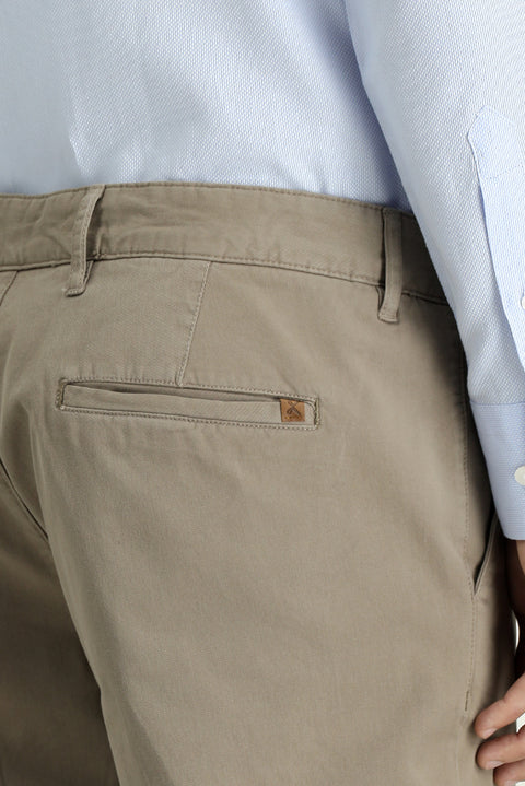 Dark Mink Regular Fit Standard Cut Lycra Canvas / Chino Trousers