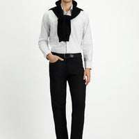 Men's Black Regular Fit Standard Cut Patterned Lycra Canvas / Chino Trousers