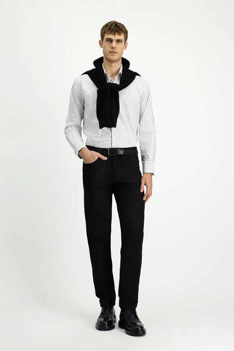 Men's Black Regular Fit Standard Cut Patterned Lycra Canvas / Chino Trousers