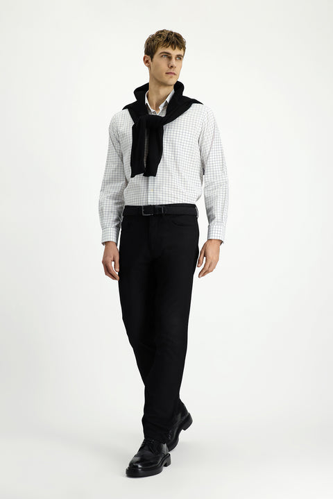 Black Slim Fit Narrow Cut Patterned Lycra Canvas / Chino Trousers
