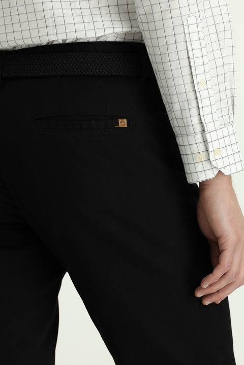 Men's Black Regular Fit Standard Cut Patterned Lycra Canvas / Chino Trousers