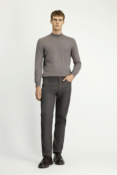 Medium Grey Slim Fit Patterned Stretchy Canvas / Chino Trousers