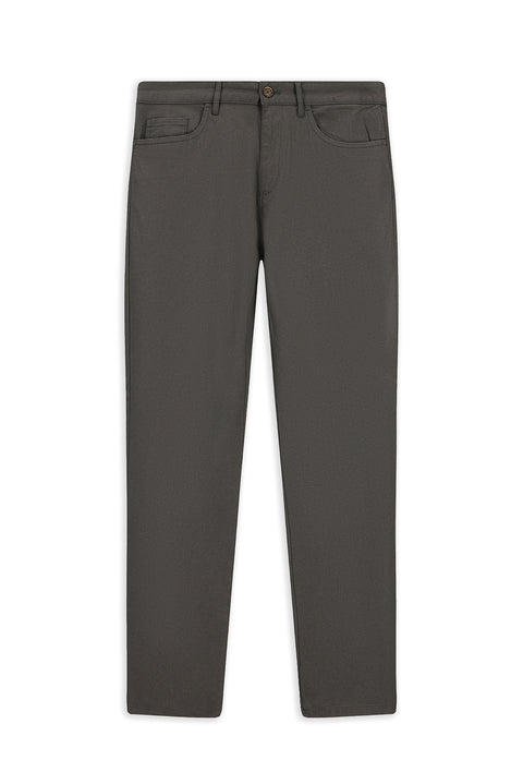 Medium Grey Slim Fit Patterned Stretchy Canvas / Chino Trousers