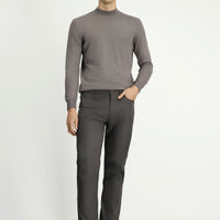 Medium Gray Regular Fit Standard Cut Patterned Lycra Canvas / Chino Trousers
