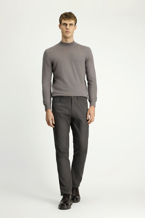 Medium Grey Slim Fit Patterned Stretchy Canvas / Chino Trousers