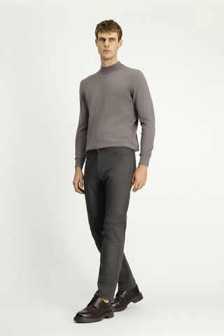  Orta Gri Slim Fit Dar Kesim Desenli Likralı Kanvas / Chino Pantolon