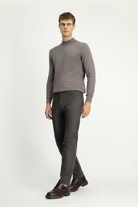 Medium Gray Regular Fit Standard Cut Patterned Lycra Canvas / Chino Trousers