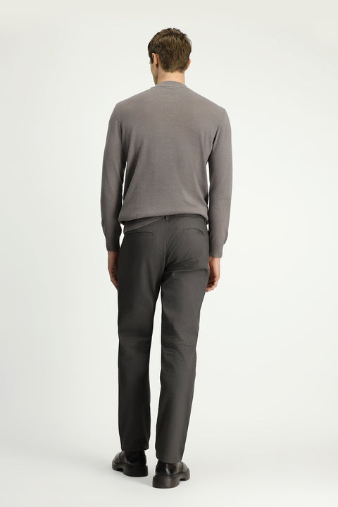 Medium Grey Slim Fit Patterned Stretchy Canvas / Chino Trousers
