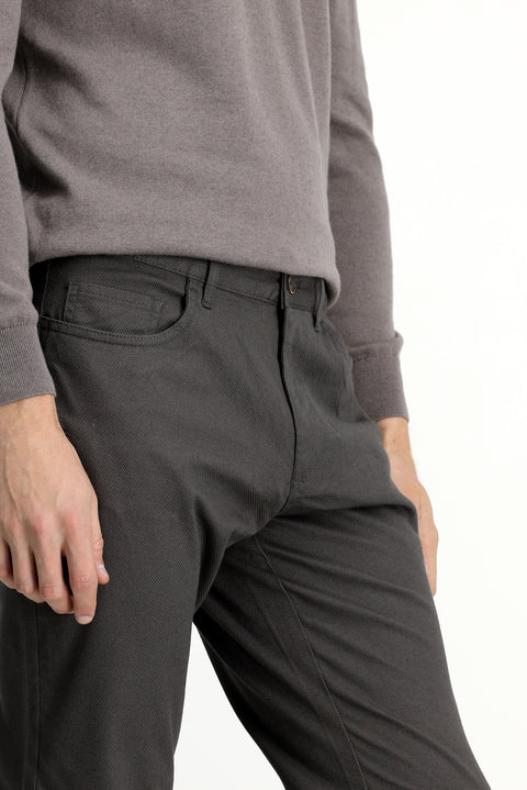 Medium Grey Slim Fit Patterned Stretchy Canvas / Chino Trousers