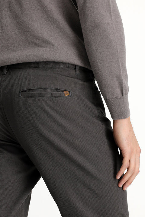 Medium Grey Slim Fit Patterned Stretchy Canvas / Chino Trousers