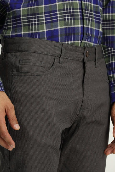 Medium Gray Regular Fit Standard Cut Patterned Lycra Canvas / Chino Trousers