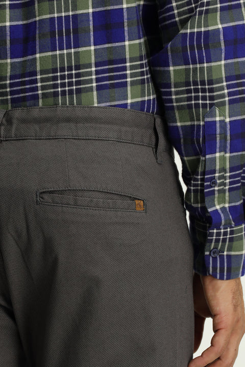 Medium Gray Regular Fit Standard Cut Patterned Lycra Canvas / Chino Trousers