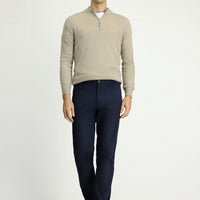Medium Navy Regular Fit Standard Cut Patterned Lycra Canvas / Chino Trousers