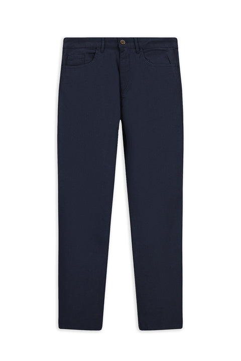 Mid Navy Slim Fit Patterned Stretch Canvas / Chino Trousers