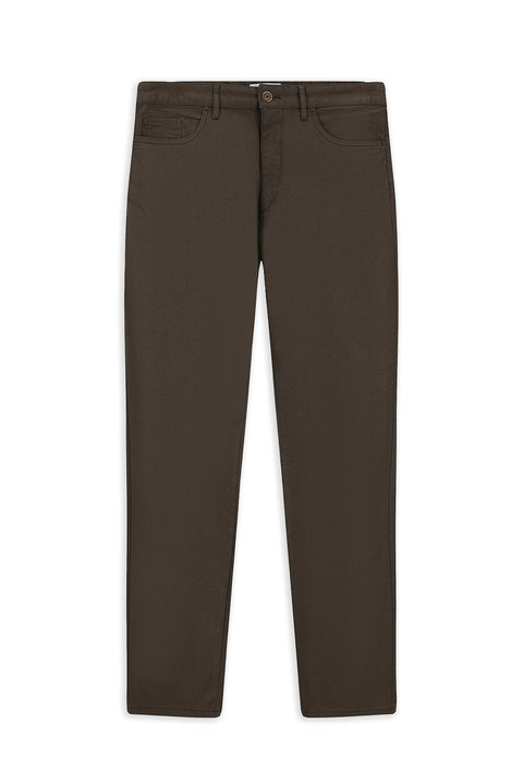 Mid Coffee Slim Fit Patterned Stretchy Canvas / Chino Trousers