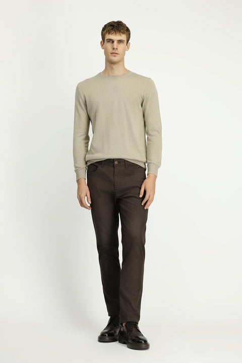 Orta Kahve Regular Fit Standart Kesim Desenli Likralı Kanvas / Chino Pantolon
