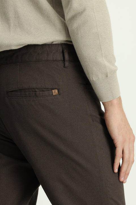 Orta Kahve Regular Fit Standart Kesim Desenli Likralı Kanvas / Chino Pantolon
