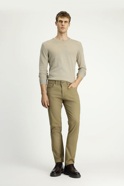 Mid Beige Regular Fit Standard Cut Patterned Lycra Canvas / Chino Trousers