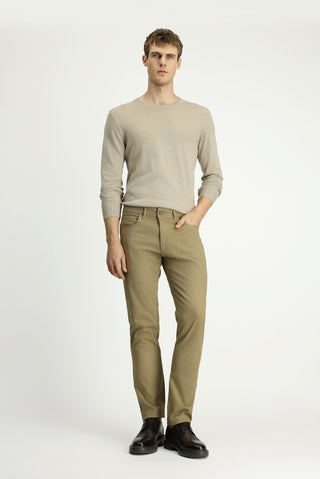  Orta Bej Slim Fit Dar Kesim Desenli Likralı Kanvas / Chino Pantolon