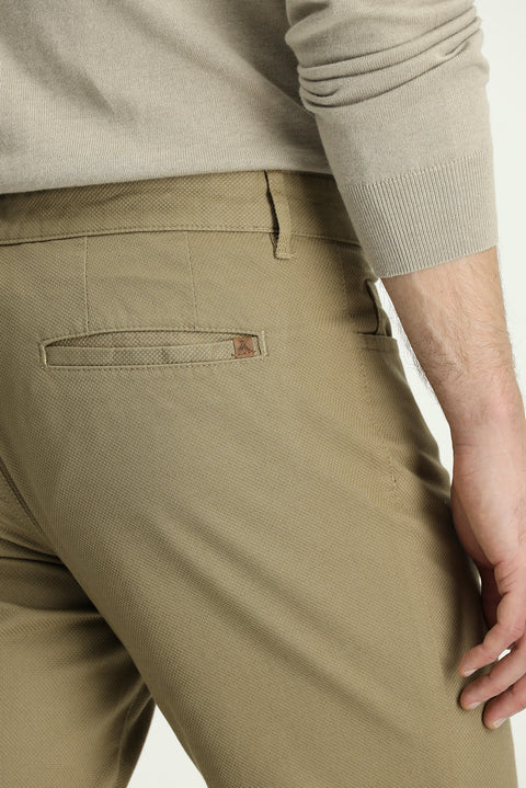 Medium Beige Slim Fit Patterned Stretch Canvas / Chino Trousers