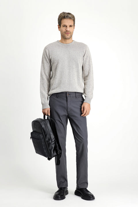 Medium Gray Relaxed Fit Patterned Lycra Canvas / Chino Trousers