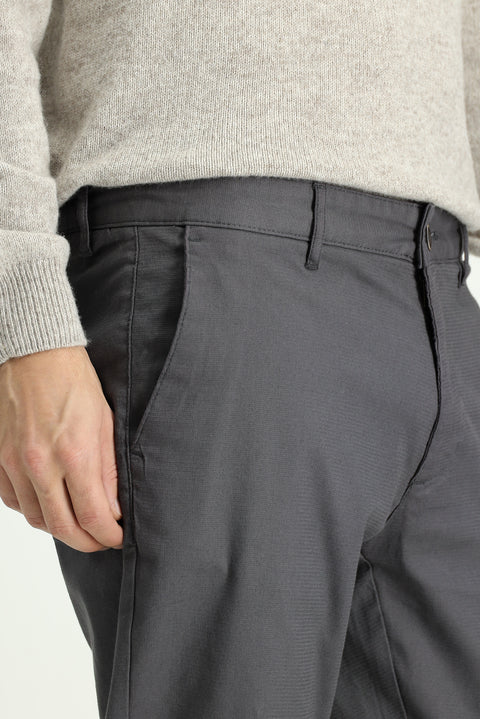 Medium Gray Relaxed Fit Patterned Lycra Canvas / Chino Trousers