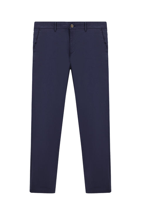 Dark Navy Relaxed Fit Patterned Stretch Canvas / Chino Trousers