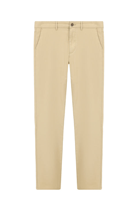 Light Beige Relaxed Fit Patterned Lycra Canvas / Chino Trousers