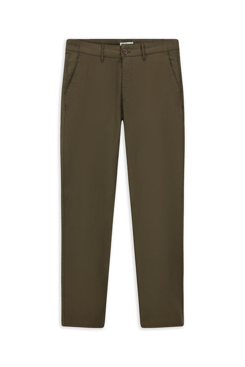 Dark Khaki Relaxed Fit Patterned Lycra Canvas / Chino Trousers