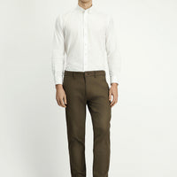 Dark Khaki Regular Fit Standard Cut Patterned Lycra Canvas / Chino Trousers