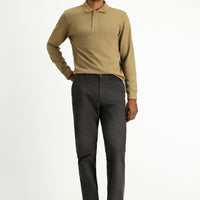Dark Brown Relaxed Fit Stretch Patterned Canvas / Chino Trousers