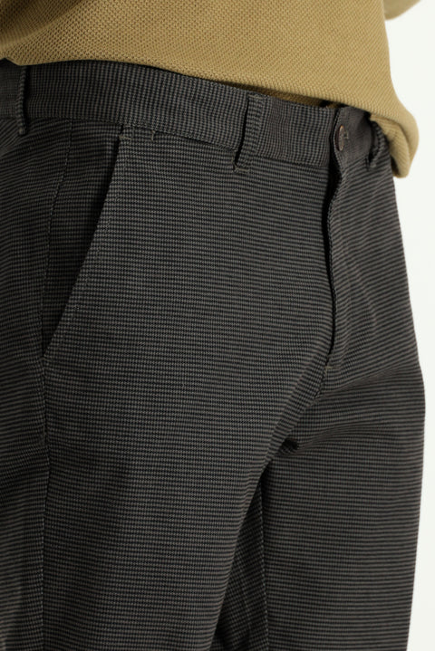 Dark Brown Regular Fit Standard Cut Lycra Patterned Canvas / Chino Trousers