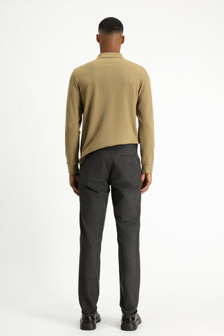  Koyu Kahve Regular Fit Standart Kesim Likralı Desenli Kanvas / Chino Pantolon