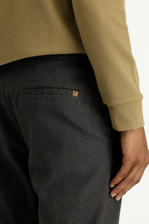 Dark Brown Regular Fit Standard Cut Lycra Patterned Canvas / Chino Trousers