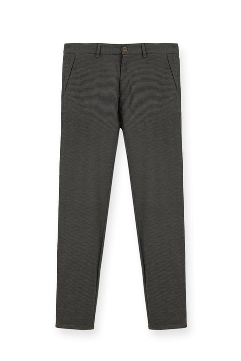 Dark Brown Regular Fit Standard Cut Lycra Patterned Canvas / Chino Trousers