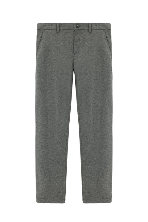 Light Grey 7 Drop Slim Fit Narrow Cut Lycra Knit Classic Fabric Trousers