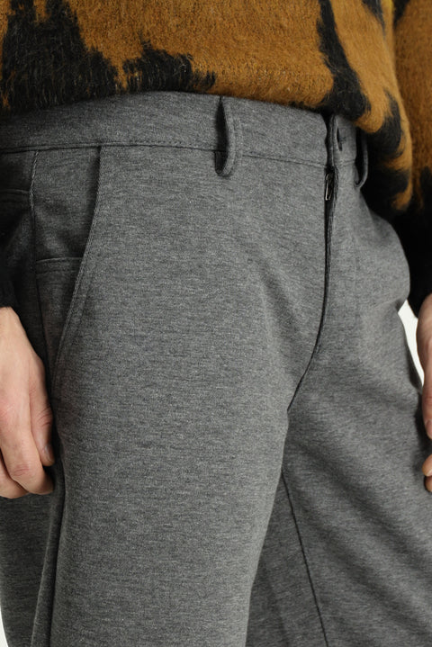 Light Grey 7 Drop Slim Fit Narrow Cut Lycra Knit Classic Fabric Trousers
