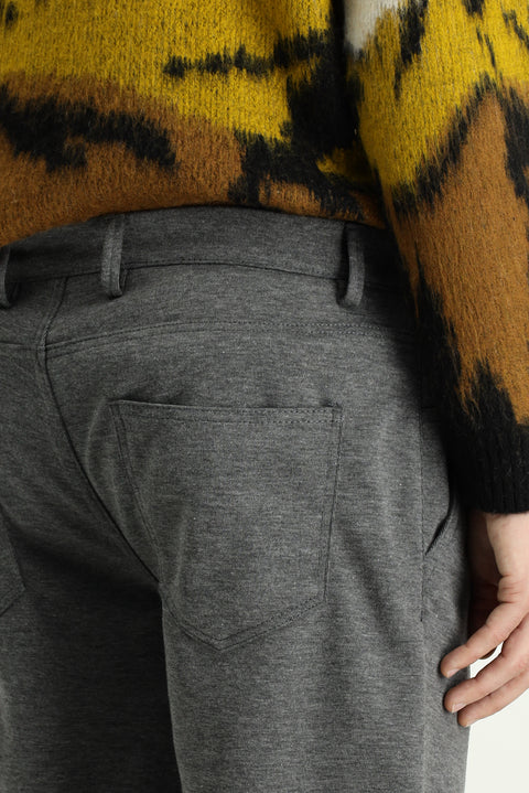 Light Grey 7 Drop Slim Fit Narrow Cut Lycra Knit Classic Fabric Trousers