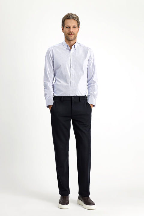 Koyu Lacivert 7 Drop Slim Fit Dar Kesim Likralı Örme Klasik Kumaş Pantolon