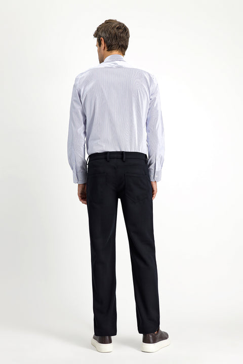 Koyu Lacivert 7 Drop Slim Fit Dar Kesim Likralı Örme Klasik Kumaş Pantolon