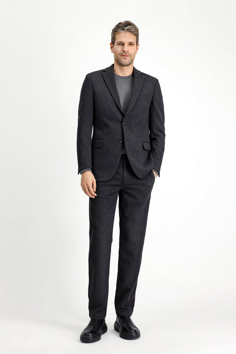 Dark Anthracite 7 Drop Slim Fit Narrow Cut Lycra Knit Classic Fabric Trousers