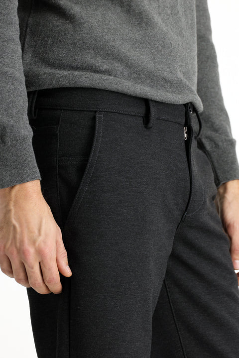 Dark Anthracite 7 Drop Slim Fit Narrow Cut Lycra Knit Classic Fabric Trousers