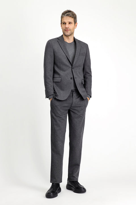 Medium Anthracite 7 Drop Slim Fit Narrow Cut Lycra Knit Classic Fabric Trousers