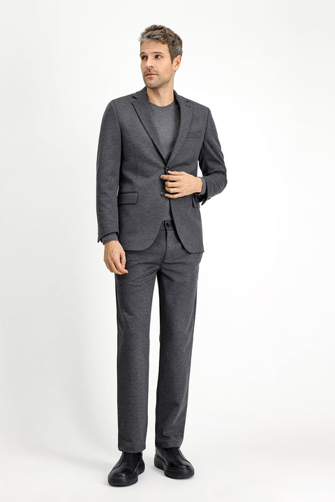 Medium Anthracite 7 Drop Slim Fit Narrow Cut Lycra Knit Classic Fabric Trousers