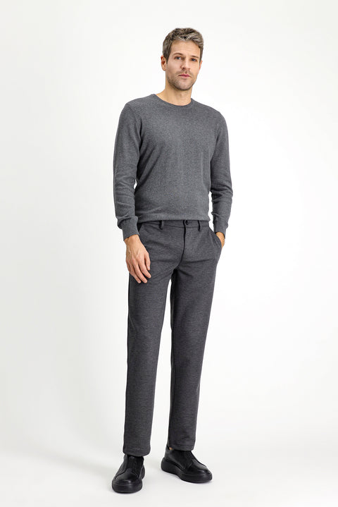Medium Anthracite 7 Drop Slim Fit Narrow Cut Lycra Knit Classic Fabric Trousers