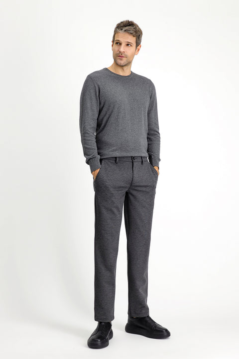 Medium Anthracite 7 Drop Slim Fit Narrow Cut Lycra Knit Classic Fabric Trousers