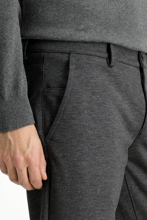 Medium Anthracite 7 Drop Slim Fit Narrow Cut Lycra Knit Classic Fabric Trousers