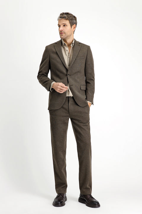 Dark Mink 7 Drop Slim Fit Narrow Cut Lycra Knit Classic Fabric Trousers