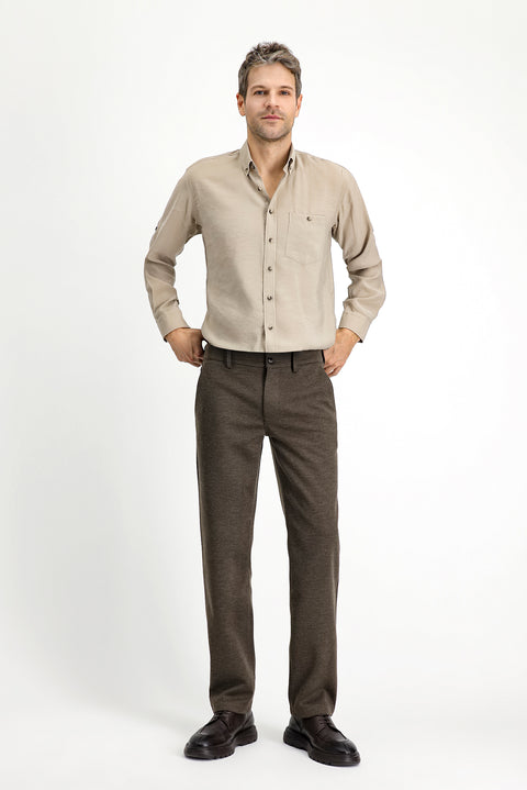Dark Mink 7 Drop Slim Fit Narrow Cut Lycra Knit Classic Fabric Trousers